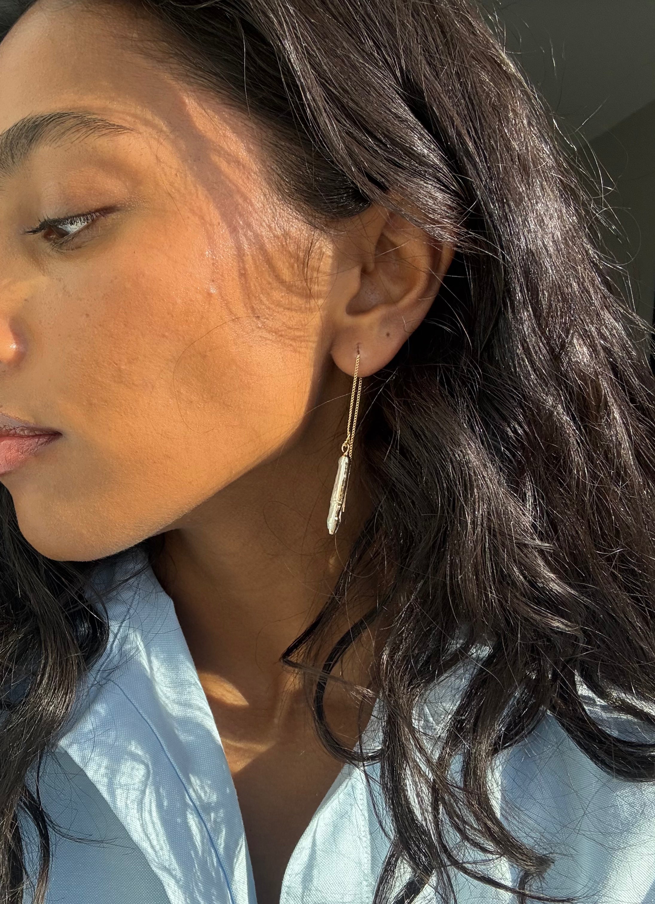 Mother of Pearl Drop Chain Earrings